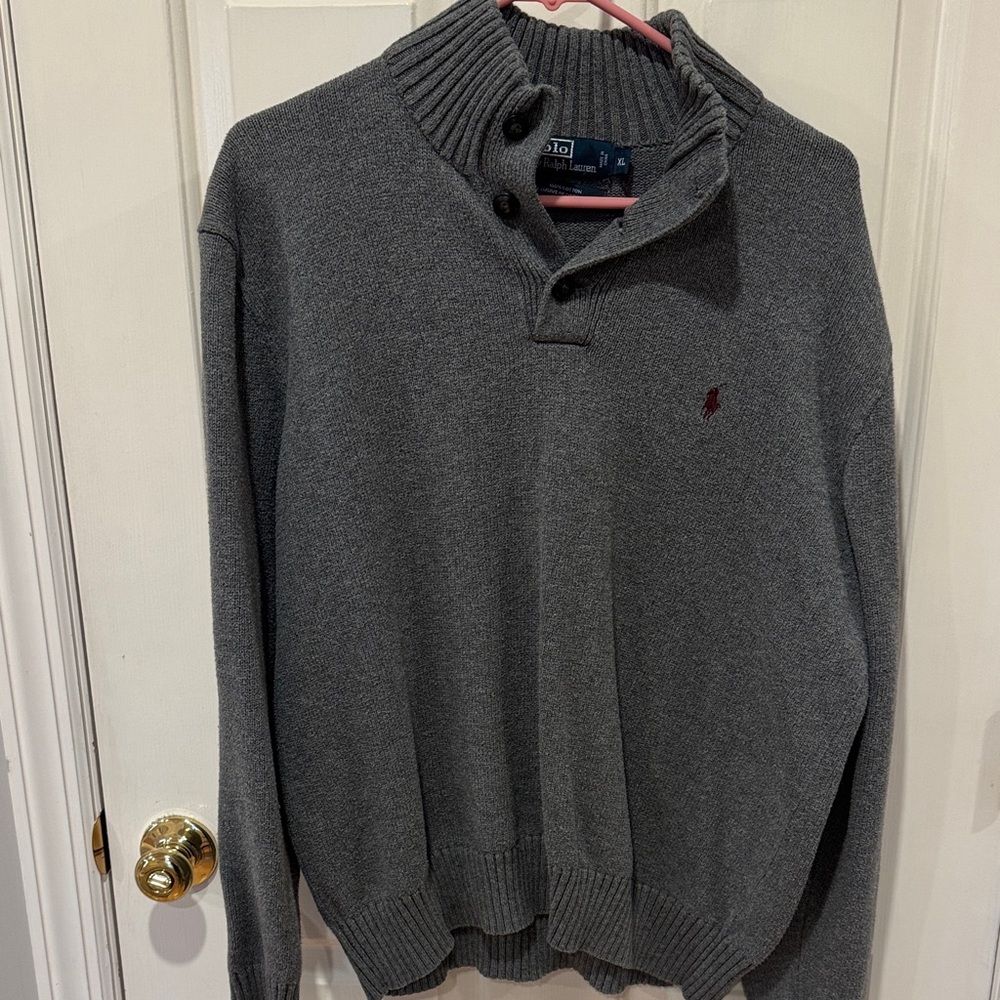 Polo by Ralph Lauren Gray Shawl-Collar Knit Sweater vintage